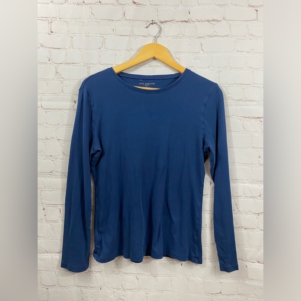 Ann Taylor Everyday Cotton Long Sleeve Tee Womens Size Large Blue Casual Lounge